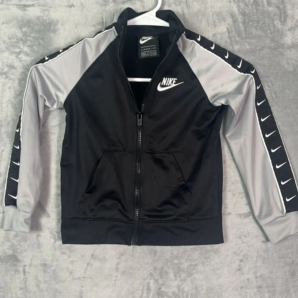 Nike Kids Black White Logo Athletic Track Full Zip Jacket Size 4T
